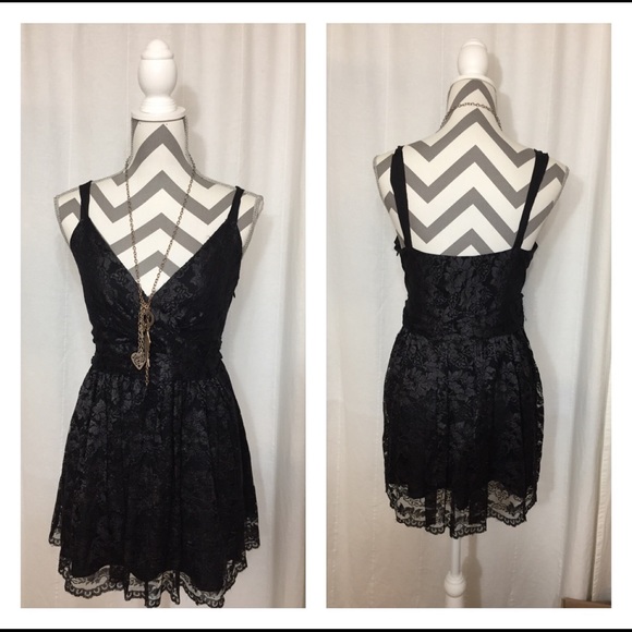 Black Silky Lace Mini Dress - Picture 1 of 5